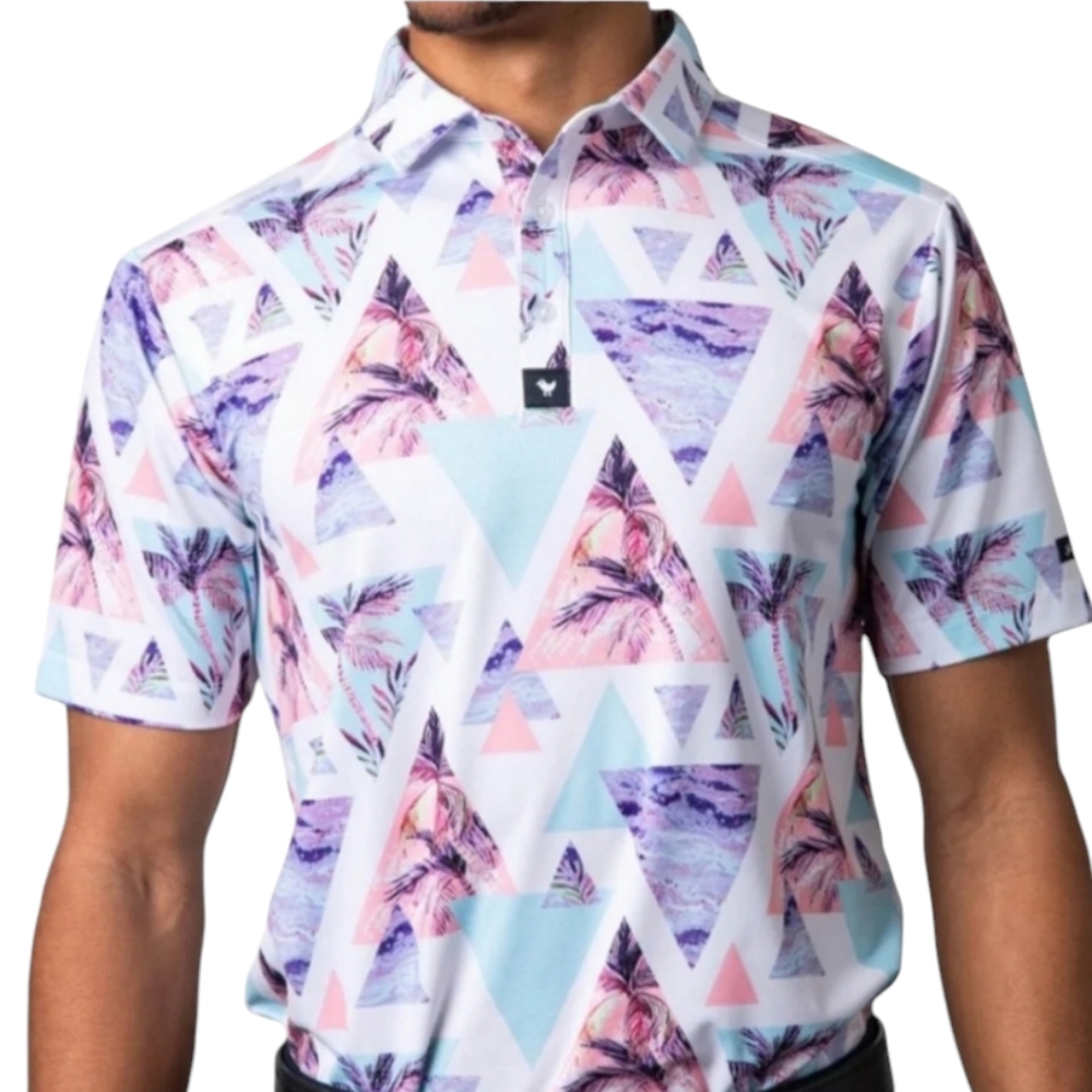 Bad Birdie Mens 2XL Cali Polo Hawaiian Print‎ Short Sleeve Golf